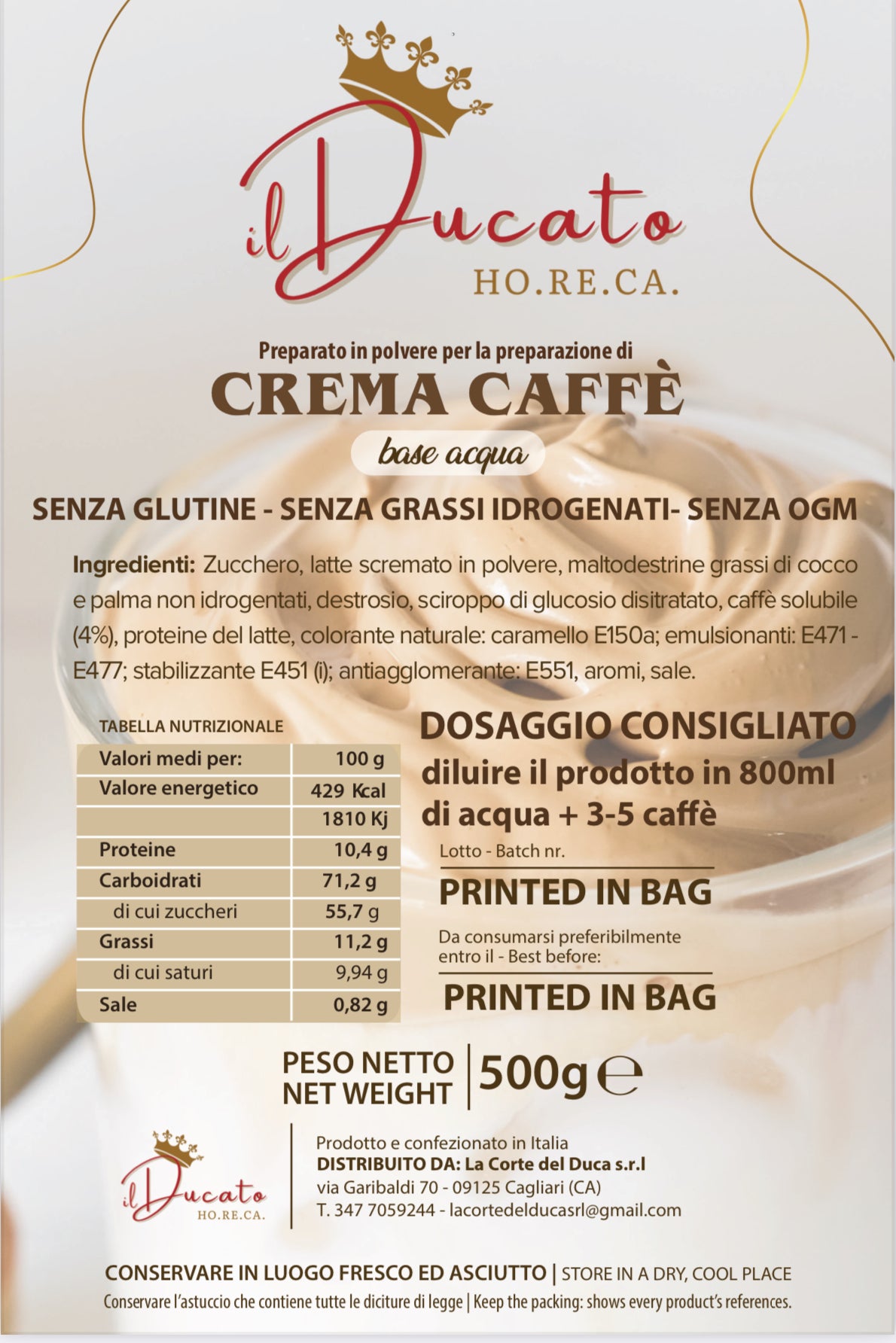Preparato in polvere per Crema al Caffè gr 500 crt da 20Buste
