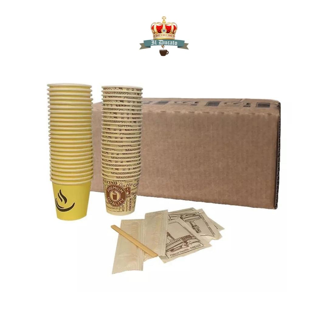 Kit degustazione caffè ecologico 100 PEZZI (bicchieri, palette zucchero)